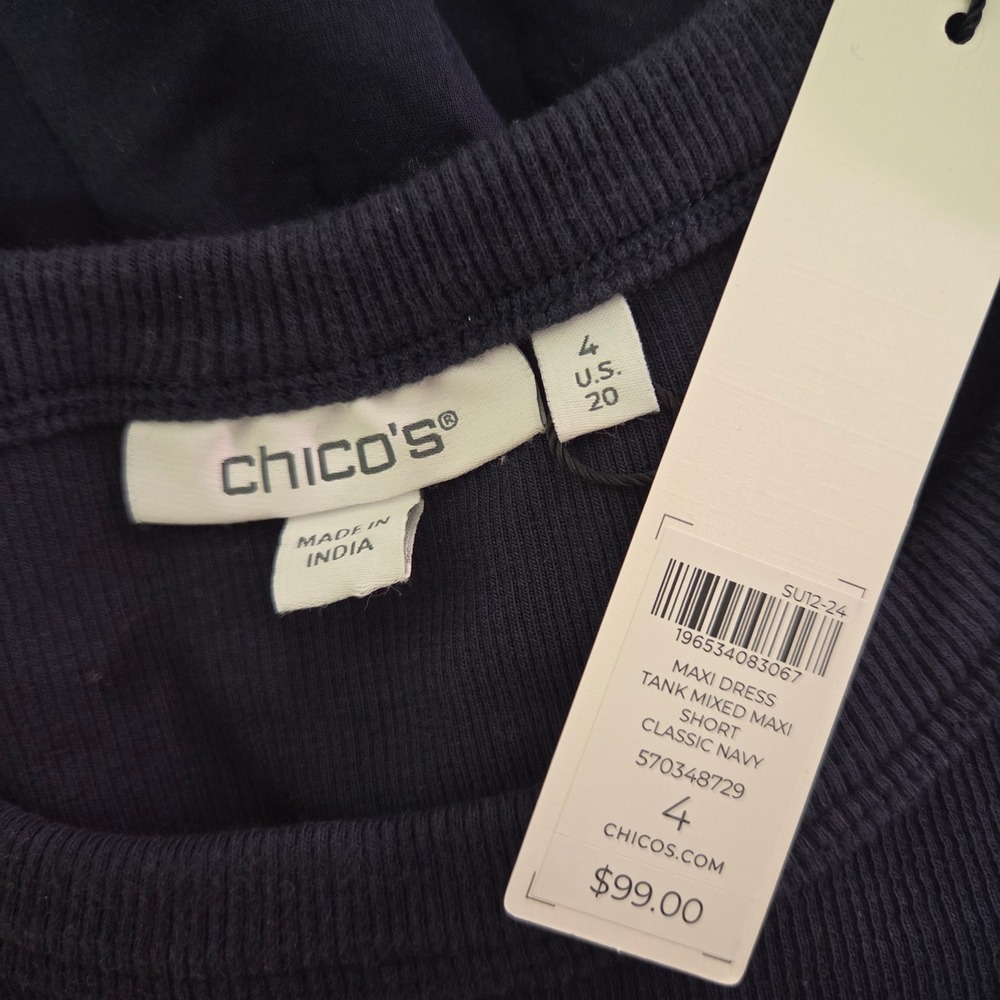Chicos Tank Mixed Maxi Dress Classic Navy Blue Cotton Knit Woven Size‎ 20 - Picture 4 of 5